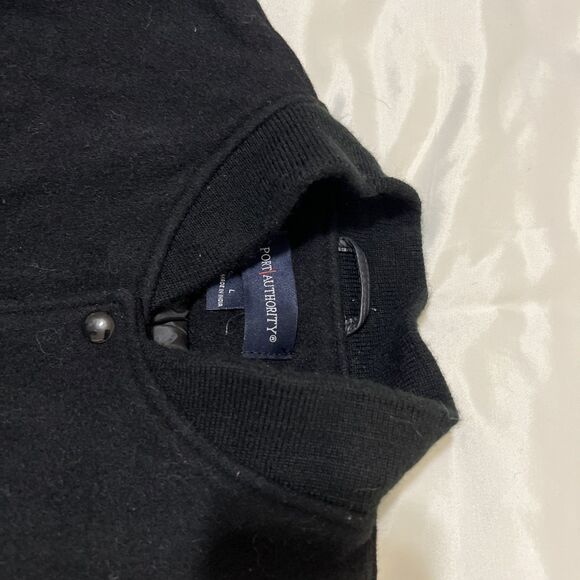 Port Authority Black Jacket Wool Blend Leather Sleeve Size L Aviation PPI Logo - Picture 10 of 12